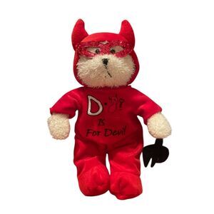 Passport Plush Toys Cream Red Bear Halloween Devil Plush Stuffed Animal 14"